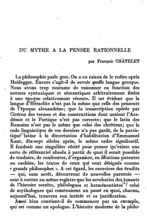 Prévisualisation du document DU MYTHE A LA PENSEE RATIONNELLE par François CHÂTELET