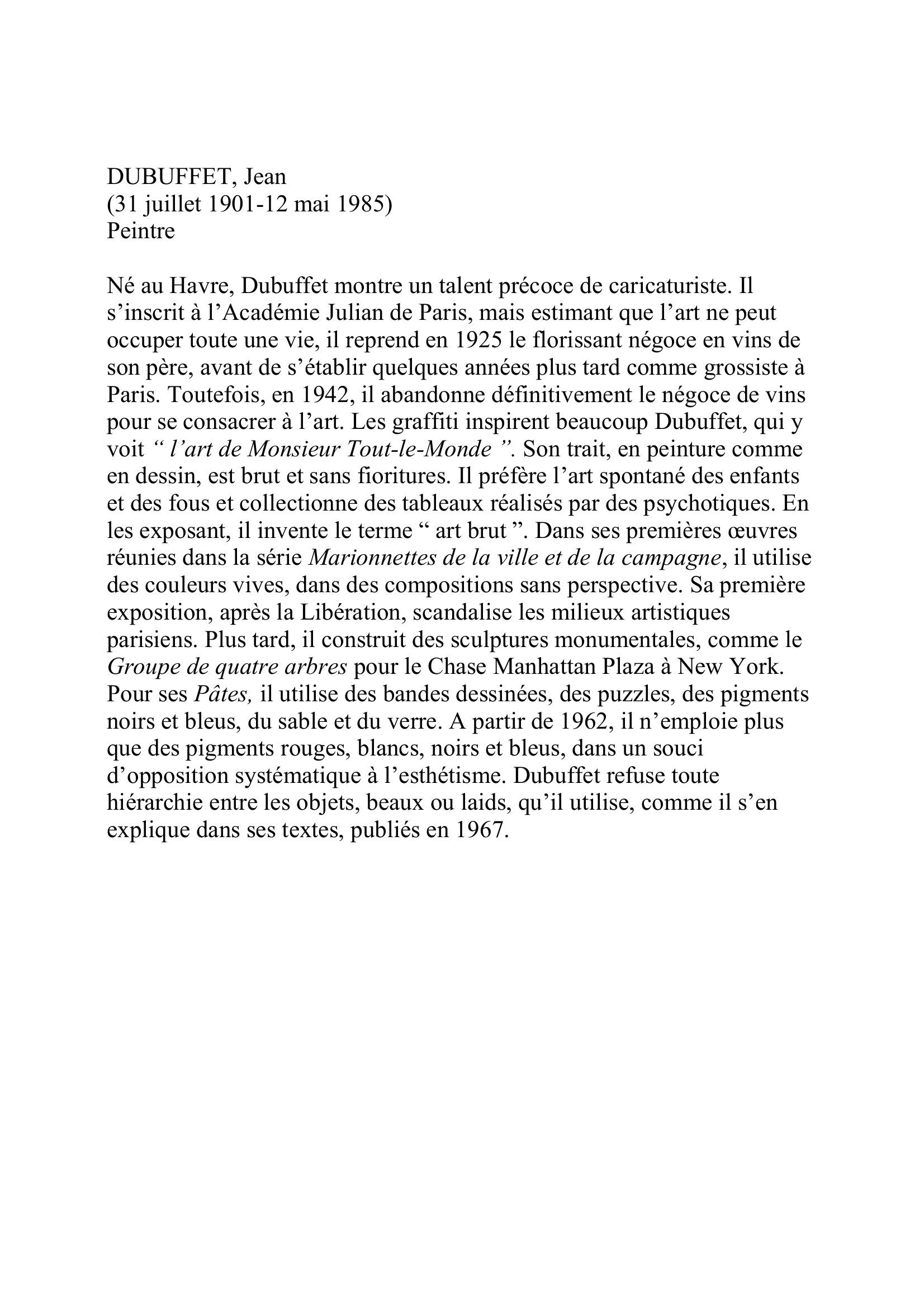 Prévisualisation du document Dubuffet Jean Peintre français
