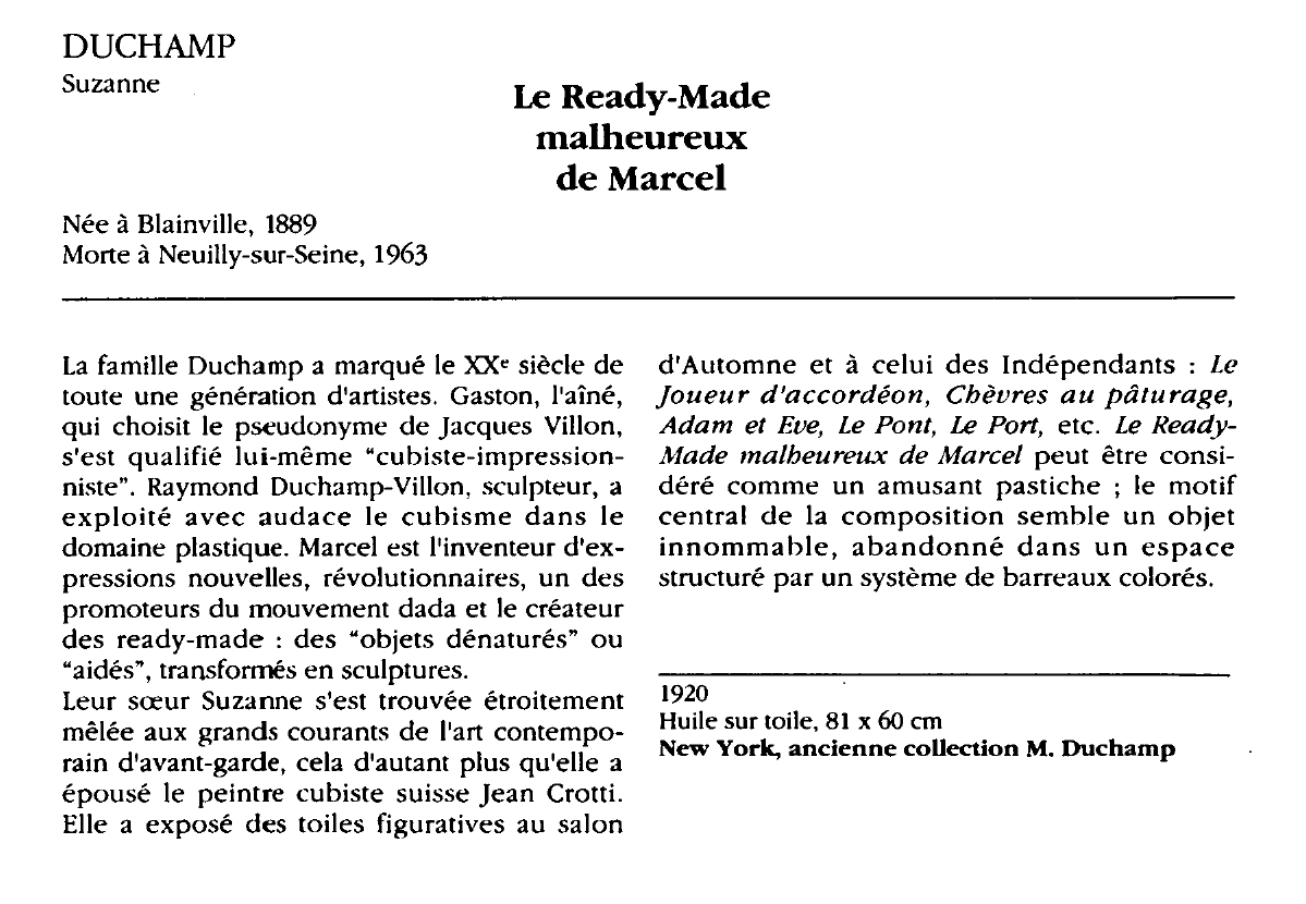 Prévisualisation du document DUCHAMP Suzanne : Le Ready-Made malheureux de Marcel