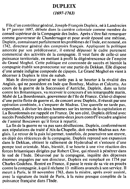 Prévisualisation du document DUPLEIX(1697-1763) - BIOGRAPHIE.