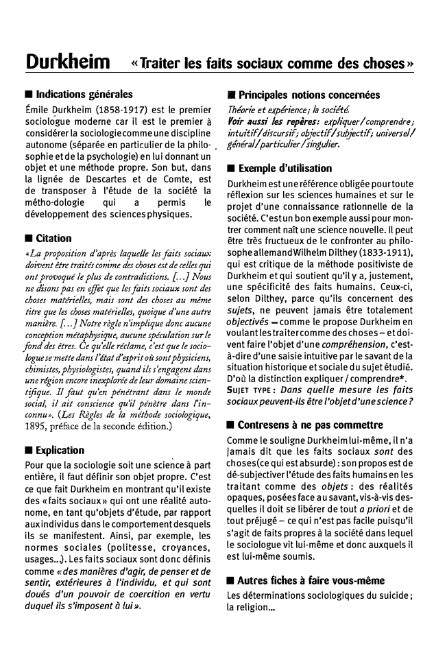 Prévisualisation du document Durkheim

« Traiter les faits sociaux comme des choses»

■ Indications générales

Émile Durkheim (1858-1917) est le premier
sociologue moderne...