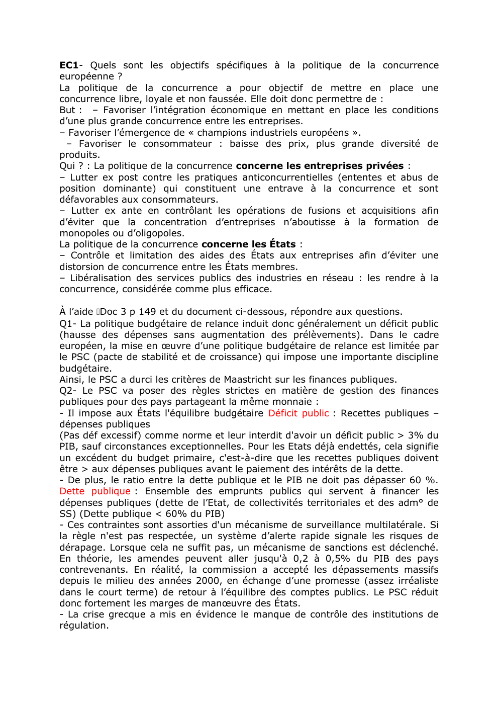 Prévisualisation du document EC1- Quels sont les objectifs spécifiques à la politique de la concurrence européenne ?