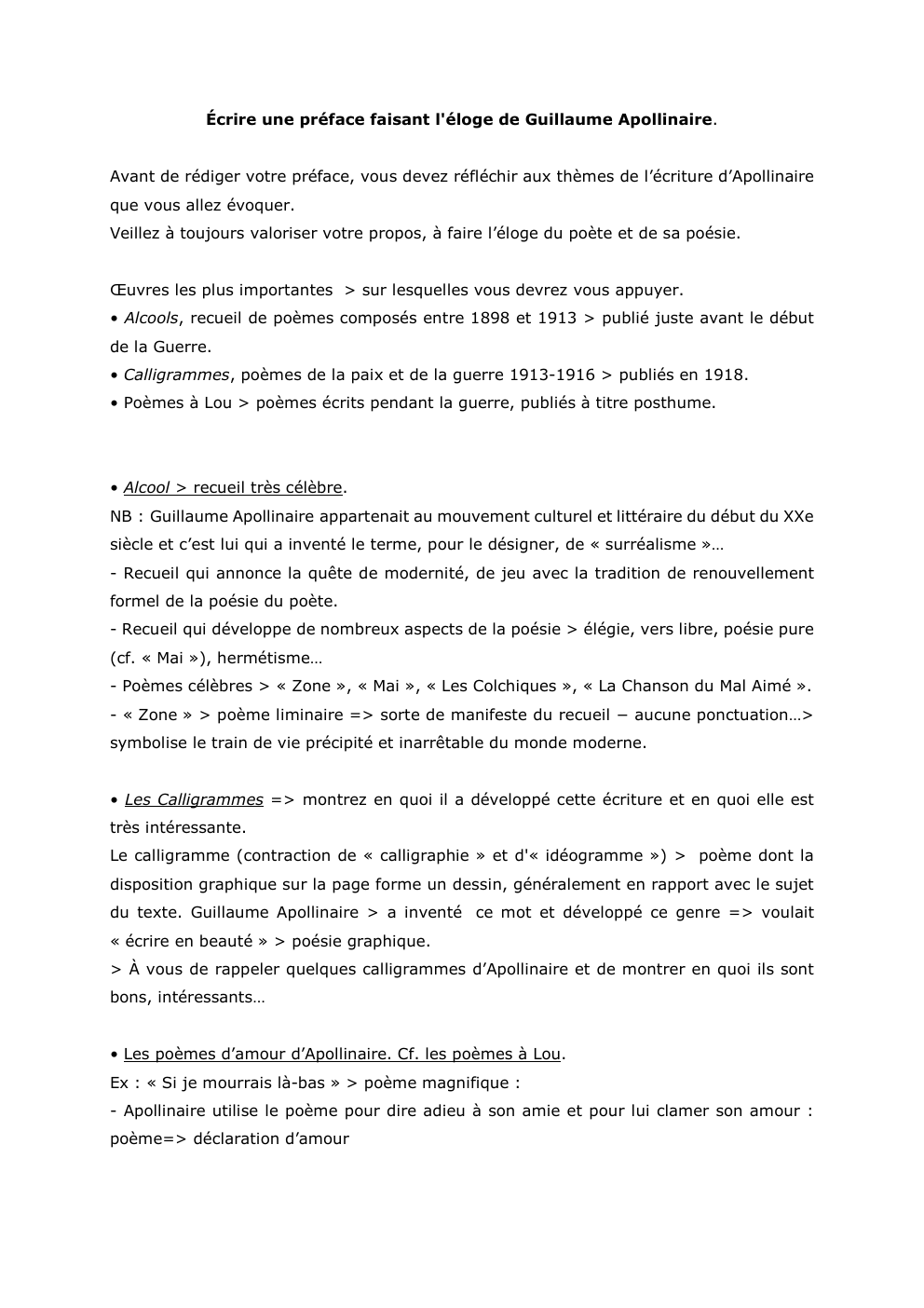 Prévisualisation du document Écrire une préface faisant l'éloge de Guillaume Apollinaire.
Avant de rédiger votre préface, vous devez réfléchir aux thèmes de l’écriture...