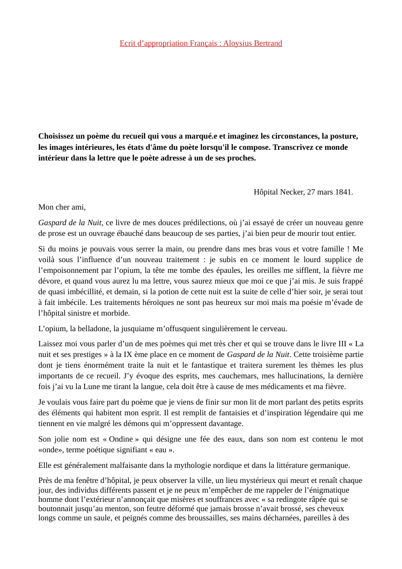 Prévisualisation du document Ecrit d'appropriation Aloysius Bertrand
