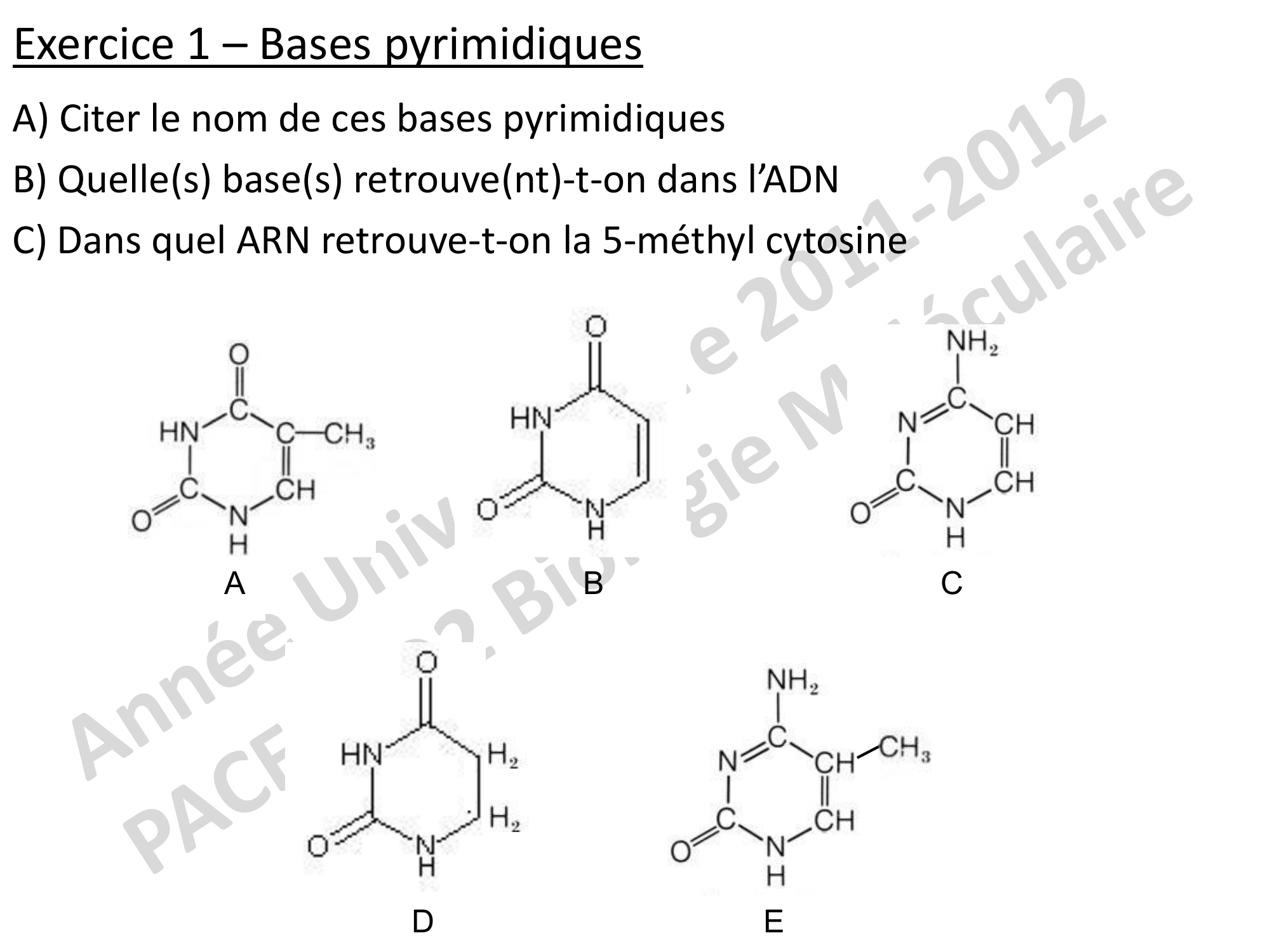 Prévisualisation du document ED 2 - UE 1
2011-2012
Acides nucléiques
Chromatine - Chromosomes
Réplication ADN
Mutabilité et