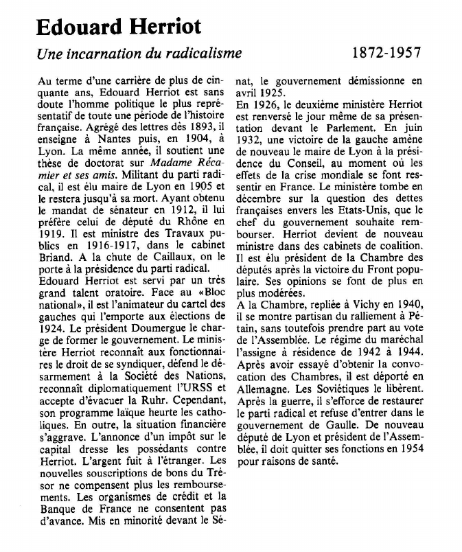 Prévisualisation du document Edouard HerriotUne incarnation du radicalisme.