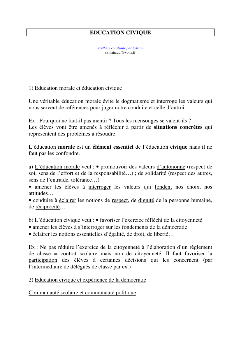Prévisualisation du document EDUCATION CIVIQUESynthèse construite par Sylvainsylvain.