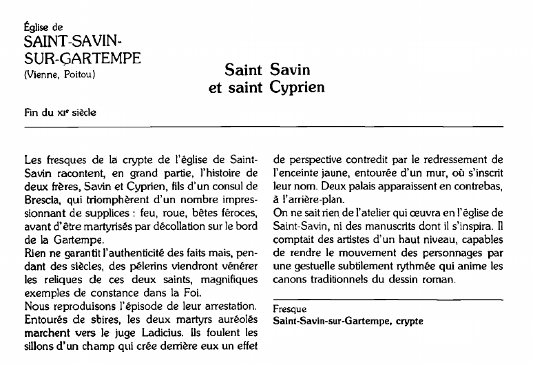 Prévisualisation du document Église deSAINT-SAVIN-SUR-GARTEMPE(Vienne, Poitou):Saint Savinet saint Cyprien.