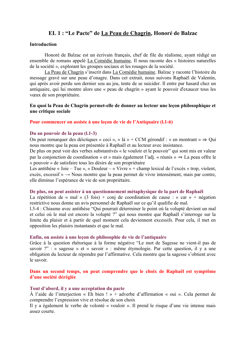 Prévisualisation du document EL 1 : “Le Pacte” de La Peau de Chagrin, Honoré de Balzac