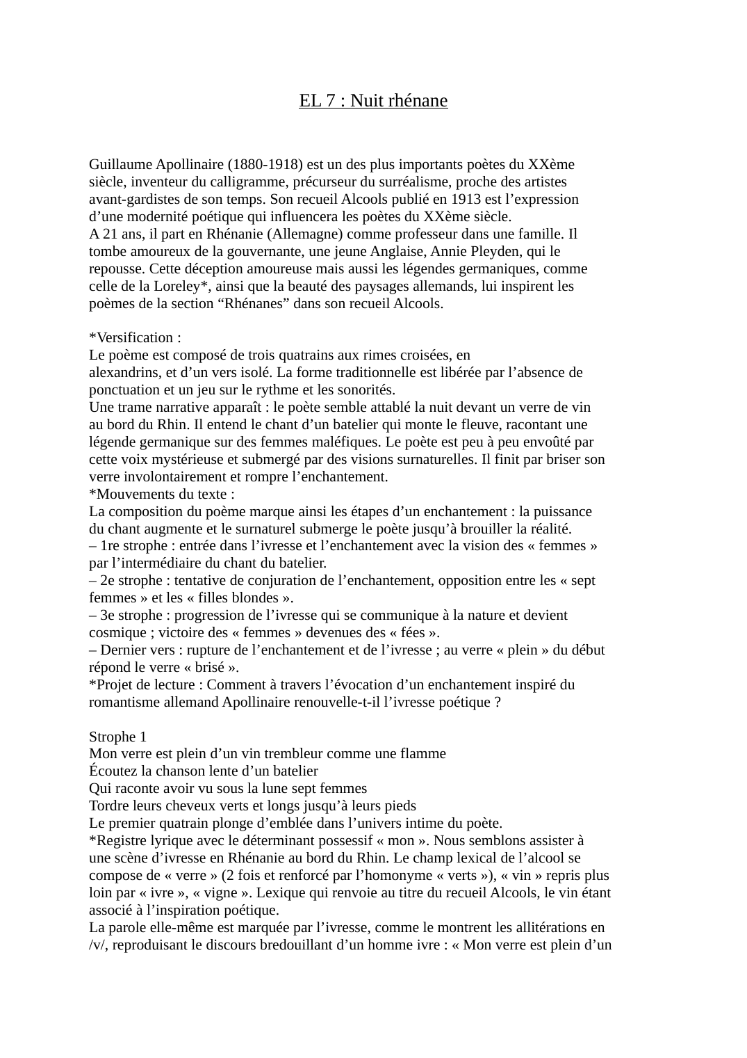 Prévisualisation du document EL 7 : Nuit rhénane Guillaume Apollinaire (1880-1918)