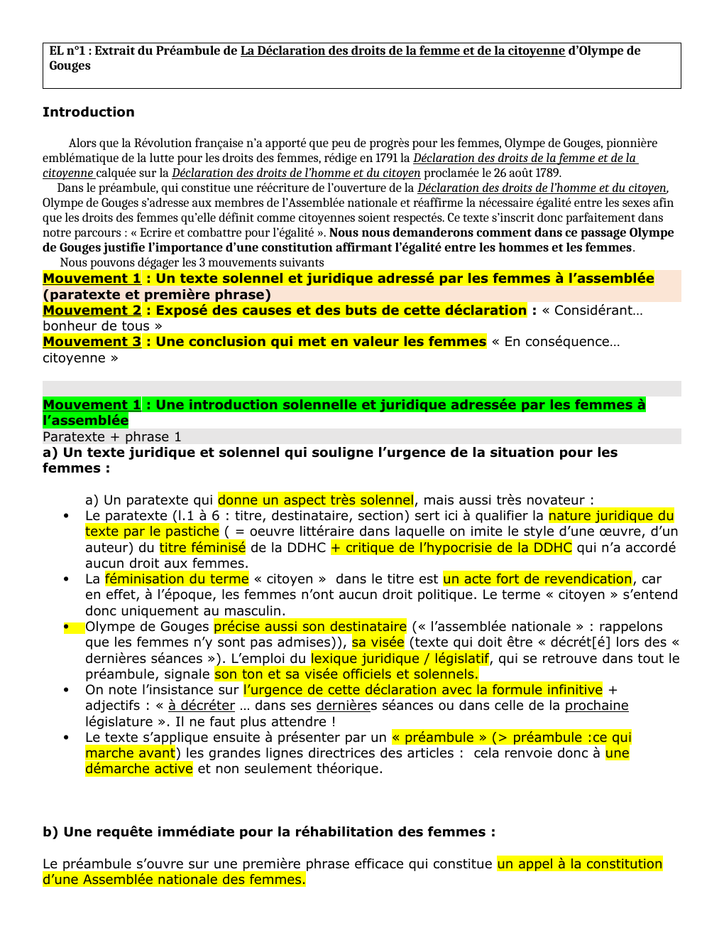 Prévisualisation du document EL n°1 : Extrait du Préambule de La Déclaration des droits de la femme et de la citoyenne d’Olympe de Gouges