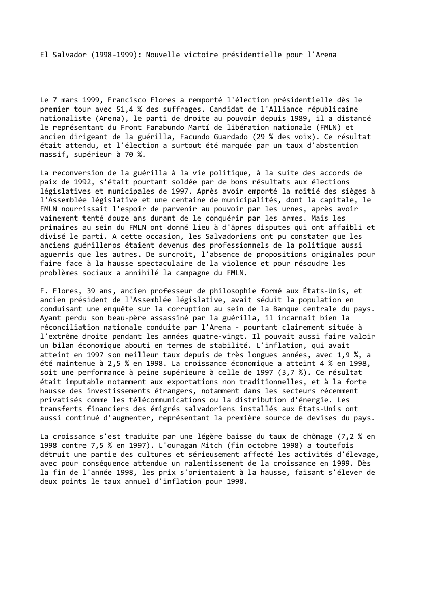Prévisualisation du document El Salvador (1998-1999): Nouvelle victoire présidentielle pour l'Arena