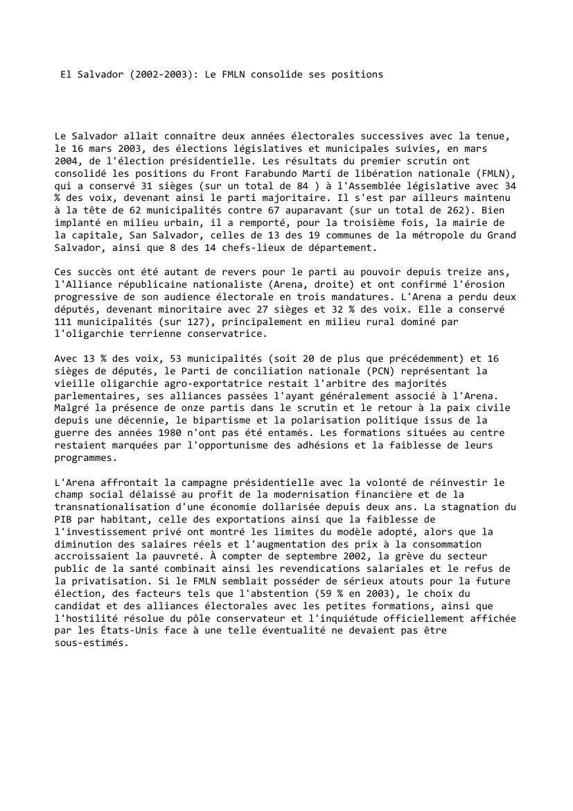 Prévisualisation du document El Salvador (2002-2003): Le FMLN consolide ses positions