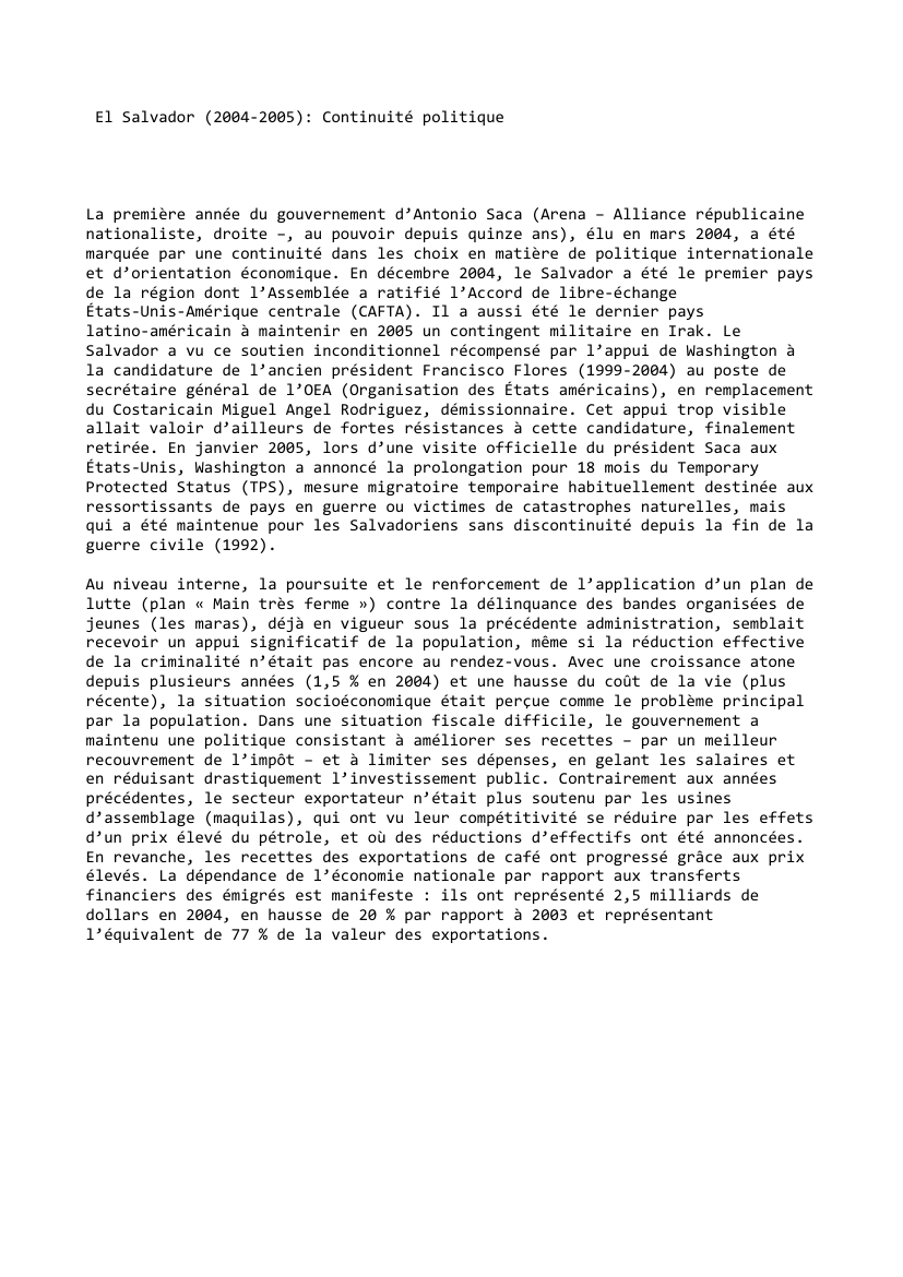 Prévisualisation du document El Salvador (2004-2005): Continuité politique