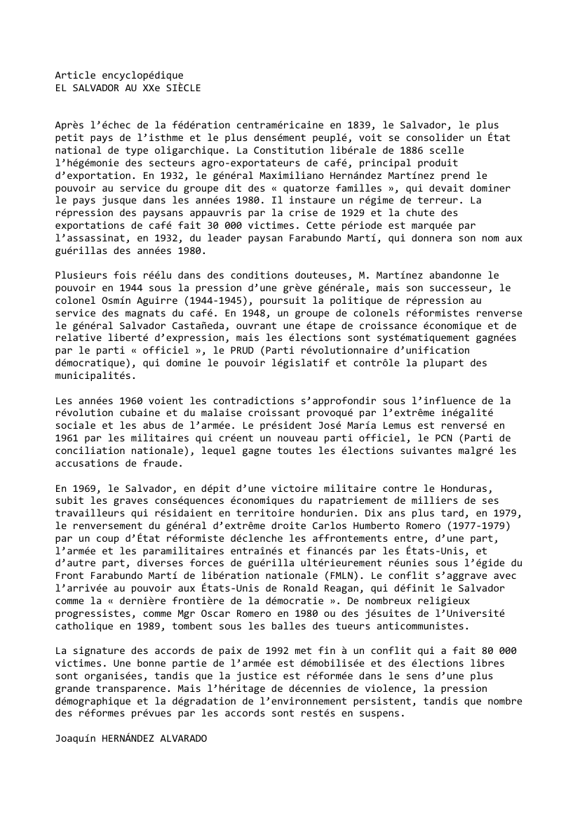 Prévisualisation du document EL SALVADOR AU XXe SIÈCLE