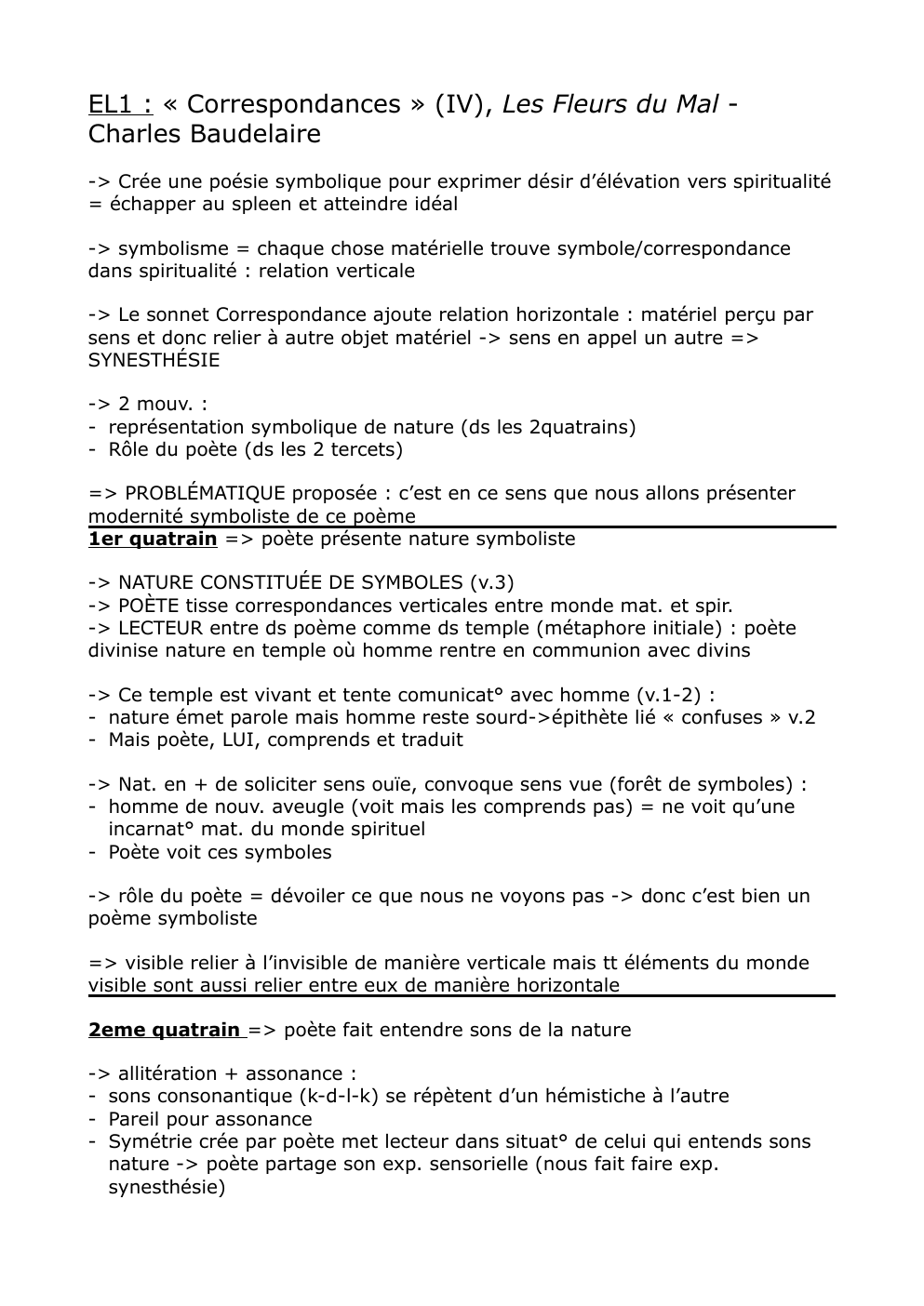 Prévisualisation du document EL1 : « Correspondances » (IV), Les Fleurs du Mal Charles Baudelaire
