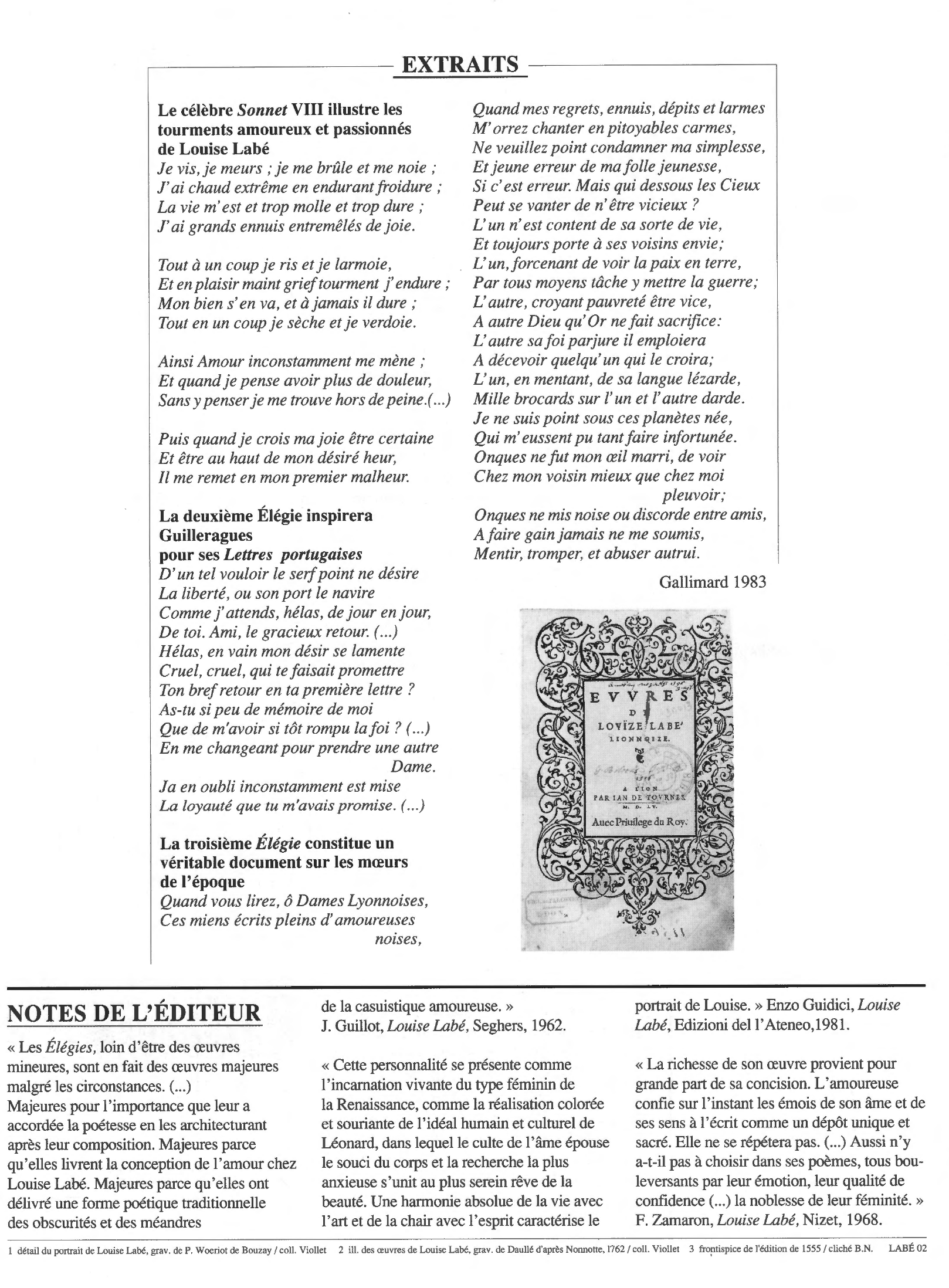 Prévisualisation du document Elégies et sonnets de Louise Labé