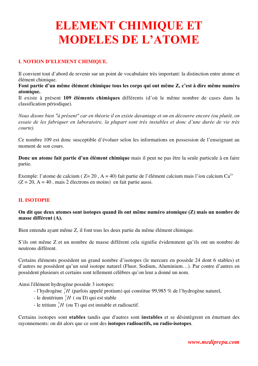 Prévisualisation du document ELEMENT CHIMIQUE ETMODELES DE L'ATOMEI.