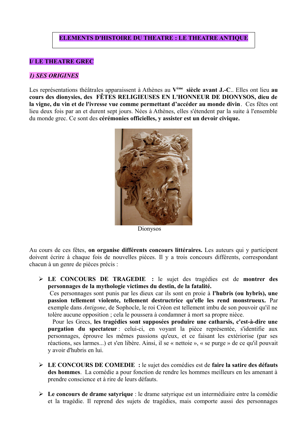 Prévisualisation du document ELEMENTS D'HISTOIRE DU THEATRE : LE THEATRE ANTIQUE
