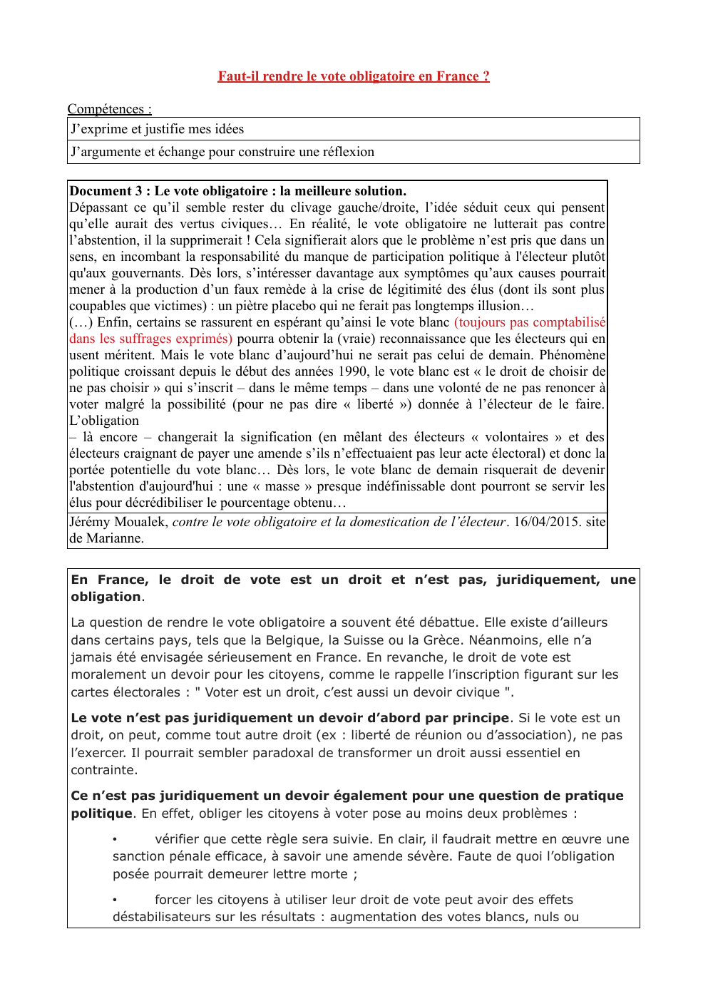 Prévisualisation du document EMC OEUVRE ENGAGE Faut-il rendre le vote obligatoire en France ?