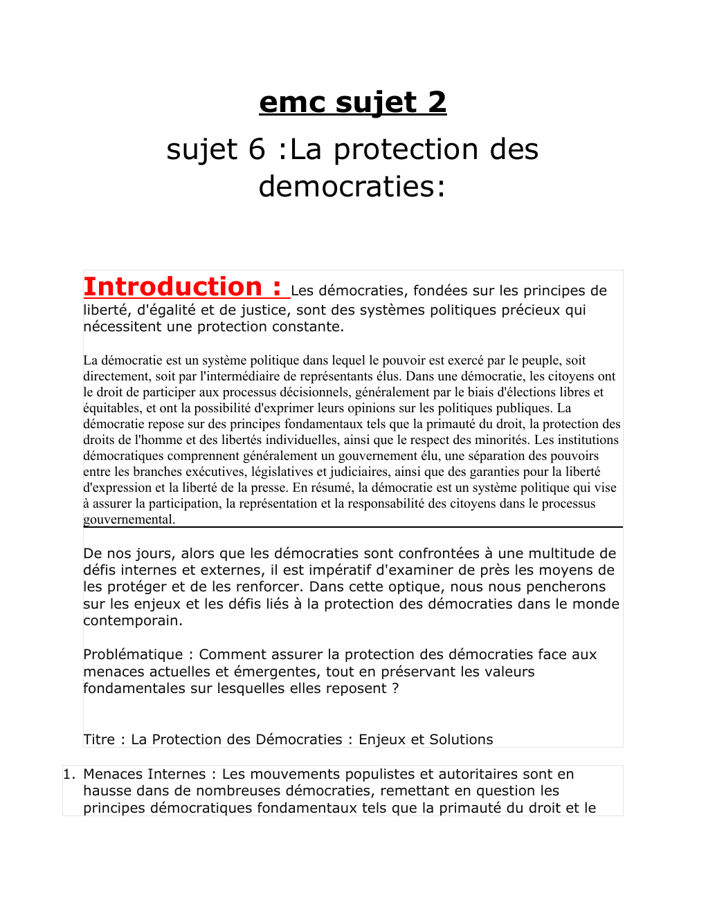 Prévisualisation du document emc sujet 2 sujet 6 :La protection des democraties: Introduction :