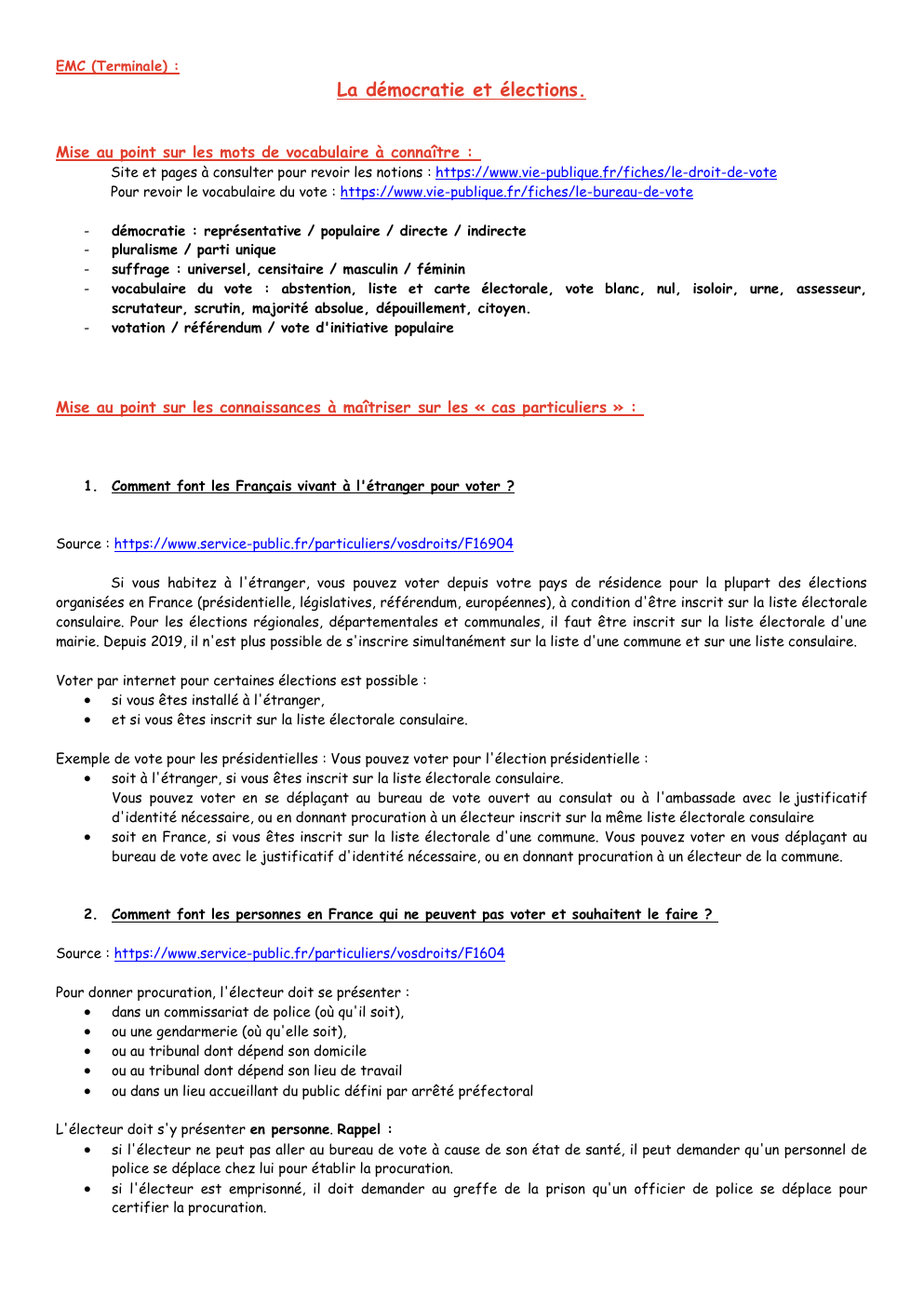 Prévisualisation du document EMC (Terminale) :  La démocratie et élections.