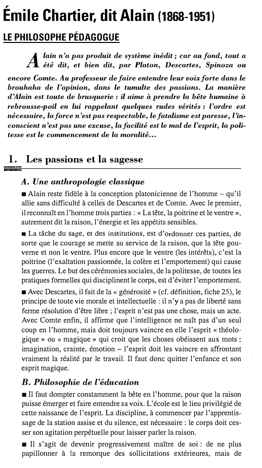 Prévisualisation du document Émile Chartier, dit Alain (1868-1951)
LE PHILOSOPHE PÉDAGOGUE

A

lain n'a pas produit de système inédit; car au fond, tout...