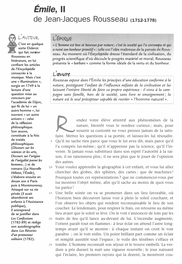 Prévisualisation du document Emile, II de Jean-Jacques Rousseau - Analyse de texte