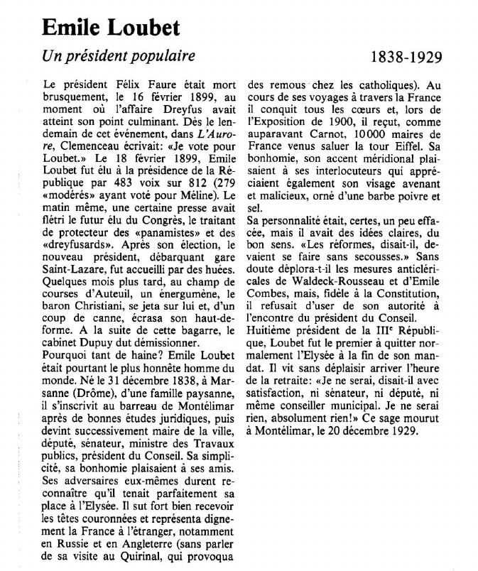 Prévisualisation du document Emile LoubetUn président populaire.