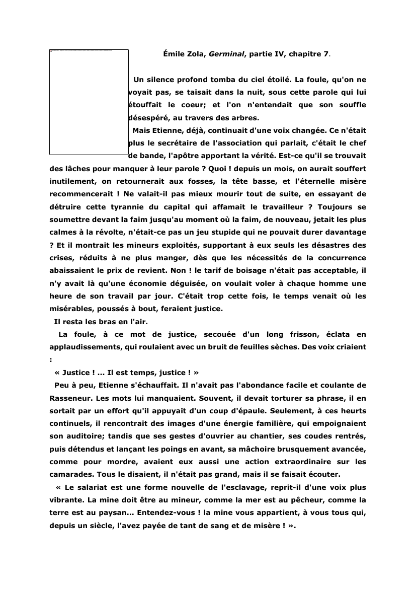 Prévisualisation du document Émile Zola, Germinal, partie IV, chapitre 7. Commentaire