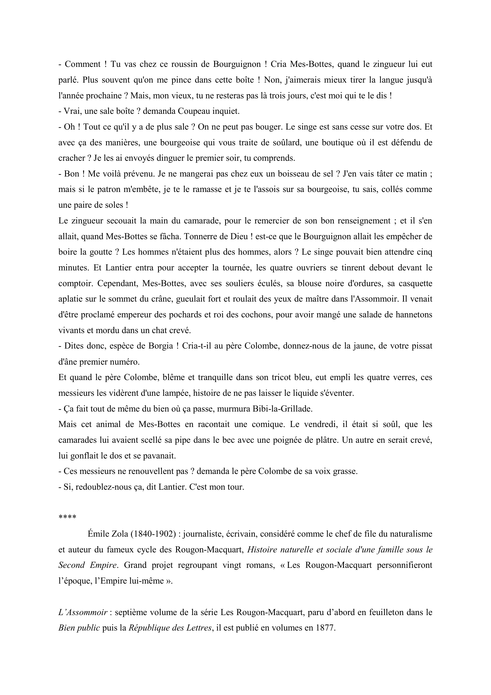 Prévisualisation du document Émile Zola, L’Assommoir, chapitre VIII (commentaire composé de français)