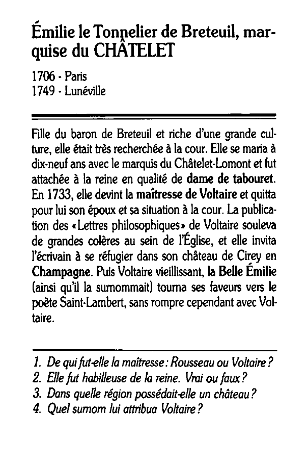 Prévisualisation du document Émilie le Tonnelier de Breteuil, marquise du CHÂTELET