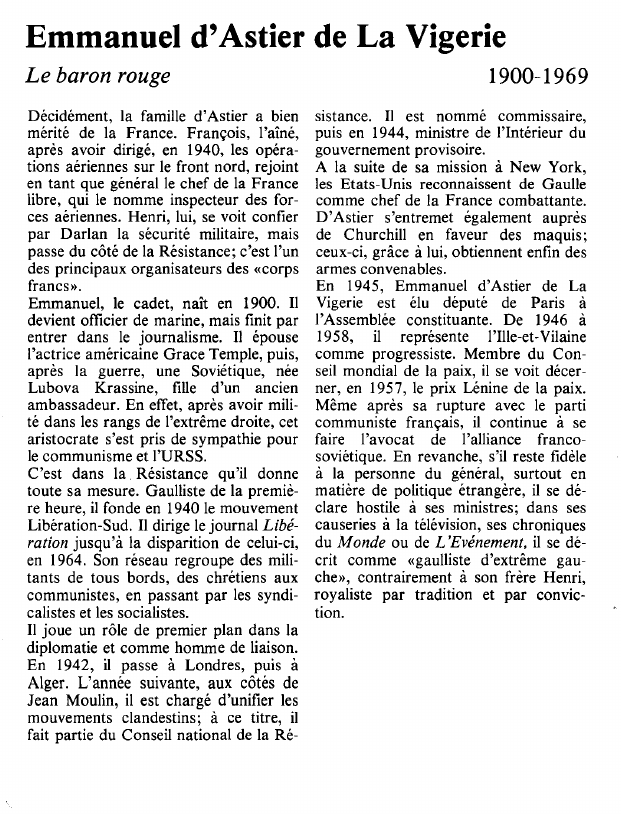 Prévisualisation du document Emmanuel d'Astier de La VigerieLe baron rouge.