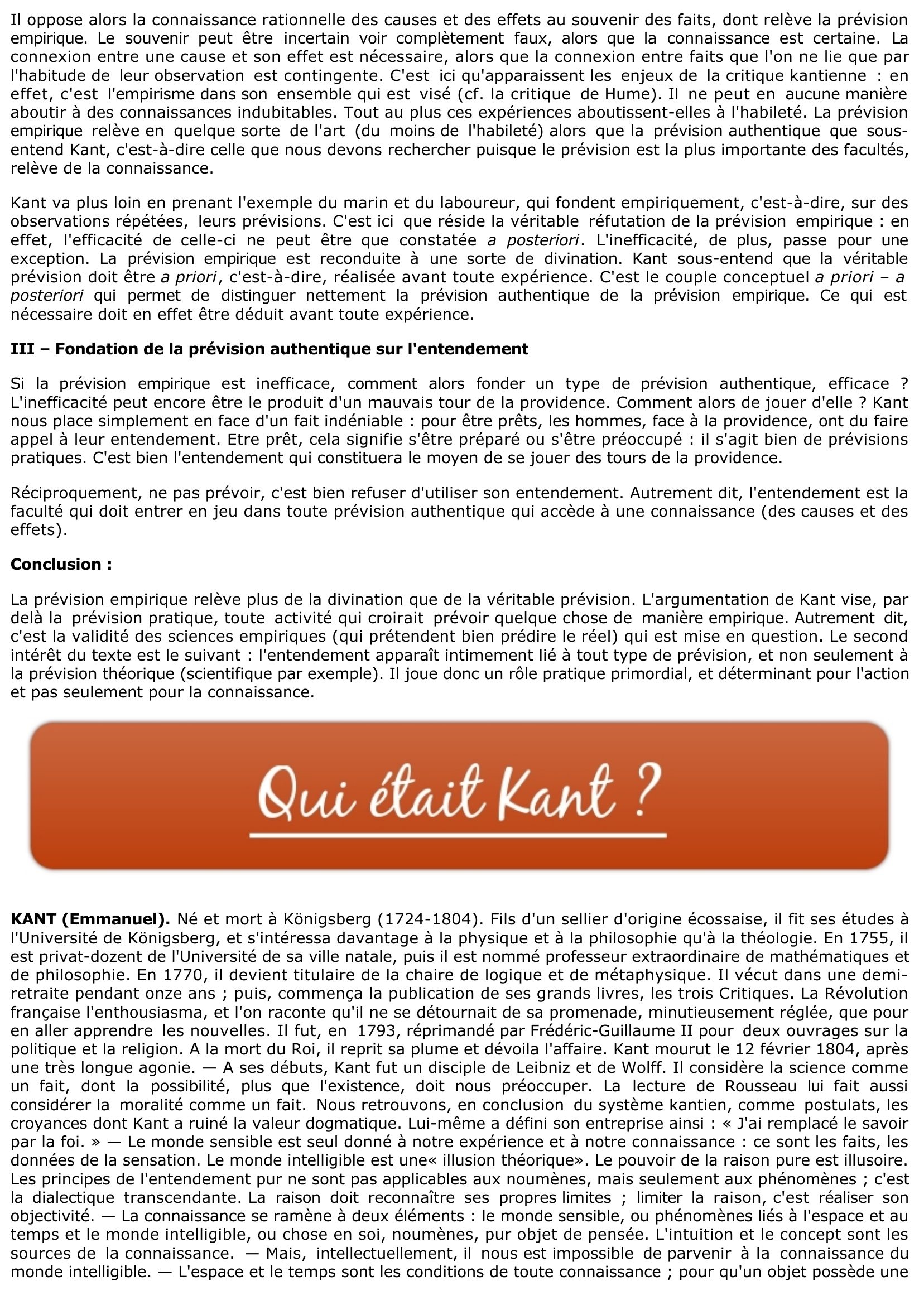 Prévisualisation du document Emmanuel KANT, De la faculté de prévoir (praevisio)