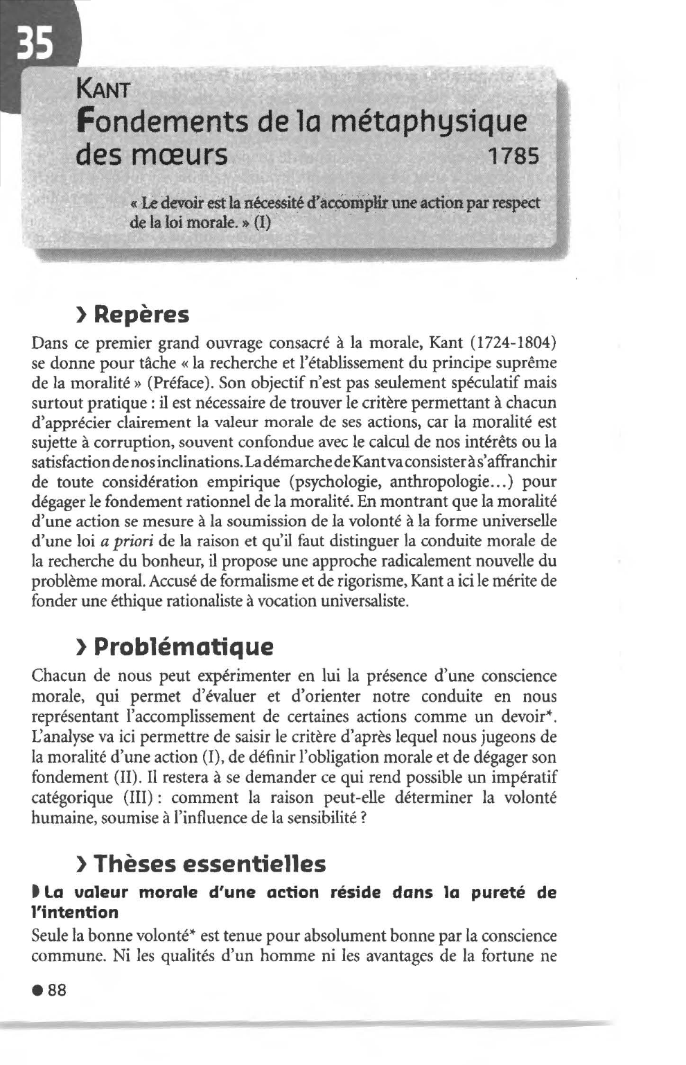 Prévisualisation du document EMMANUEL KANT : FONDEMENTS DE LA METAPHYSIQUE DES MŒURS (Résumé & Analyse)