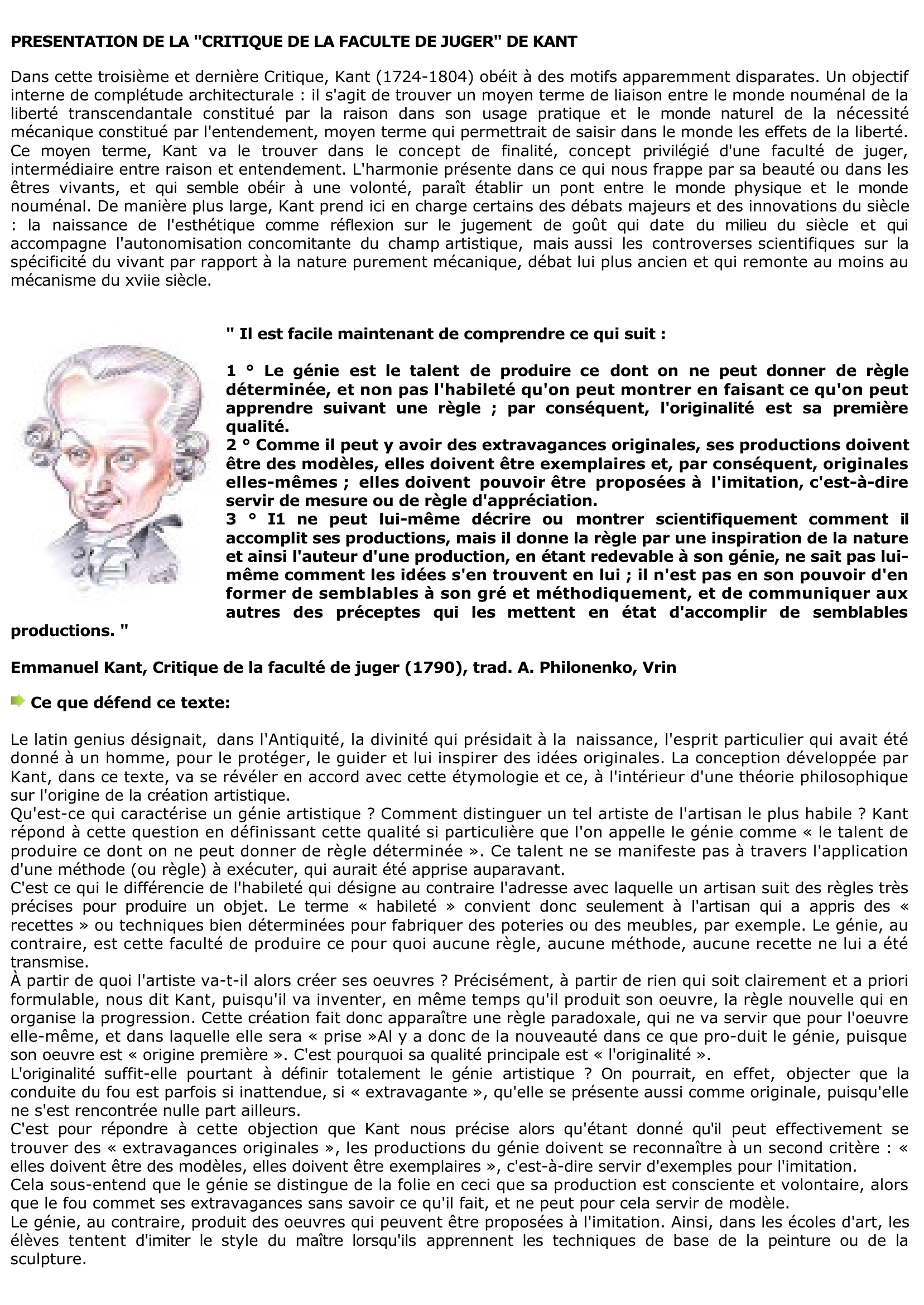 Prévisualisation du document Emmanuel Kant: Qu'est-ce que le génie artistique ?