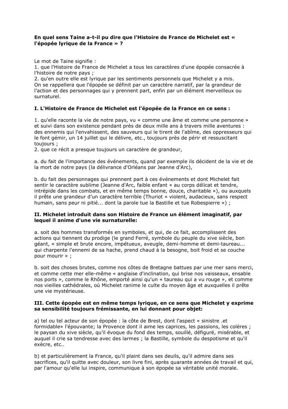 Prévisualisation du document En quel sens Taine a-t-il pu dire que l'Histoire de France de Michelet est «
l'épopée lyrique de la France...