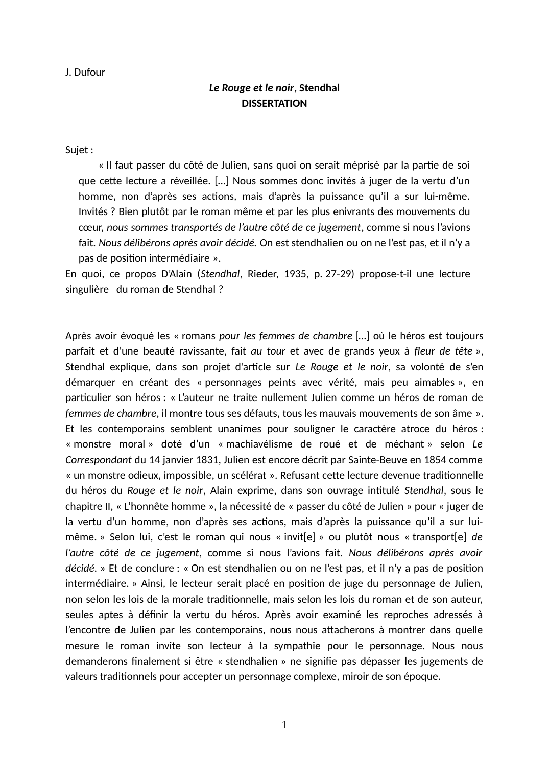 Prévisualisation du document En quoi, ce propos D’Alain (Stendhal, Rieder, 1935, p. 27-29) propose-t-il une lecture singulière du roman de Stendhal ?