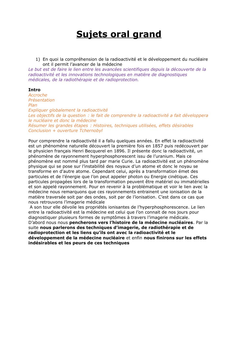 Prévisualisation du document En quoi la compréhension de la radioactivité et le développement du nucléaire ont il permis l’avancée de la médecine