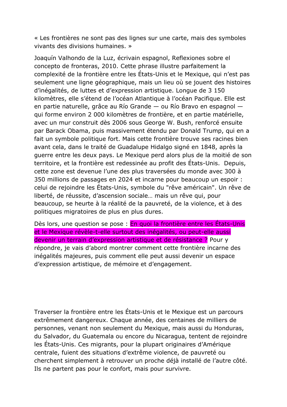 Prévisualisation du document En quoi la frontière entre les Etats Unis et le Mexique révèle-t-elle des inégalités, ou peut-elle aussi devenir un terrain d'expression artistique et de résistance ?