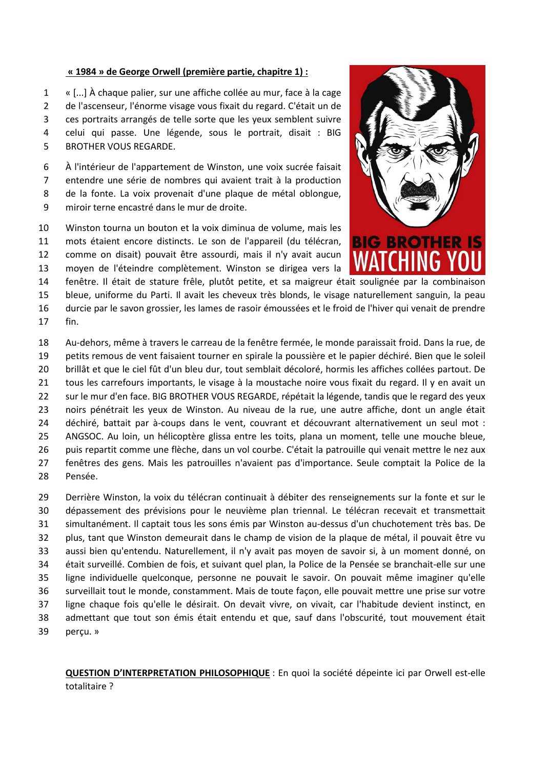 Prévisualisation du document En quoi la société dépeinte ici par Orwell est-elle totalitaire ?