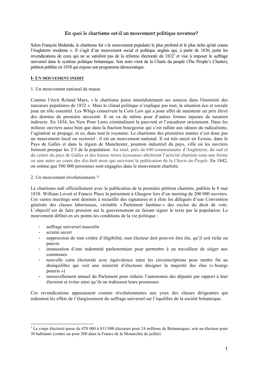 Prévisualisation du document En quoi le chartisme est-il un mouvement politique novateur?