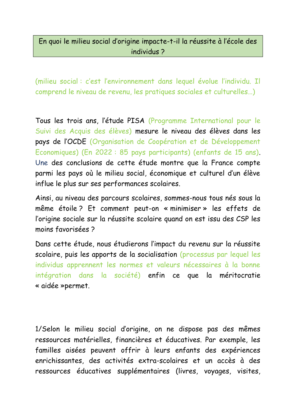Prévisualisation du document En quoi le milieu social d’origine impacte-t-il la réussite à l’école des individus ?