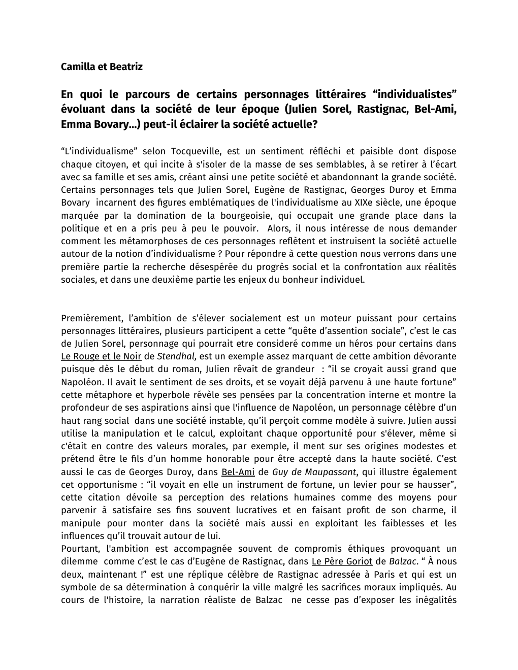 Prévisualisation du document En quoi le parcours de certains personnages littéraires “individualistes” évoluant dans la société de leur époque (Julien Sorel, Rastignac, Bel-Ami, Emma Bovary…) peut-il éclairer la société actuelle?