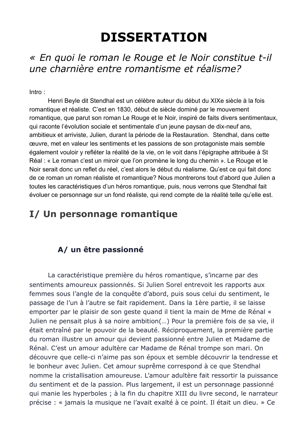 Prévisualisation du document En quoi le roman le Rouge et le Noir constitue t-il une charnière entre romantisme et réalisme?