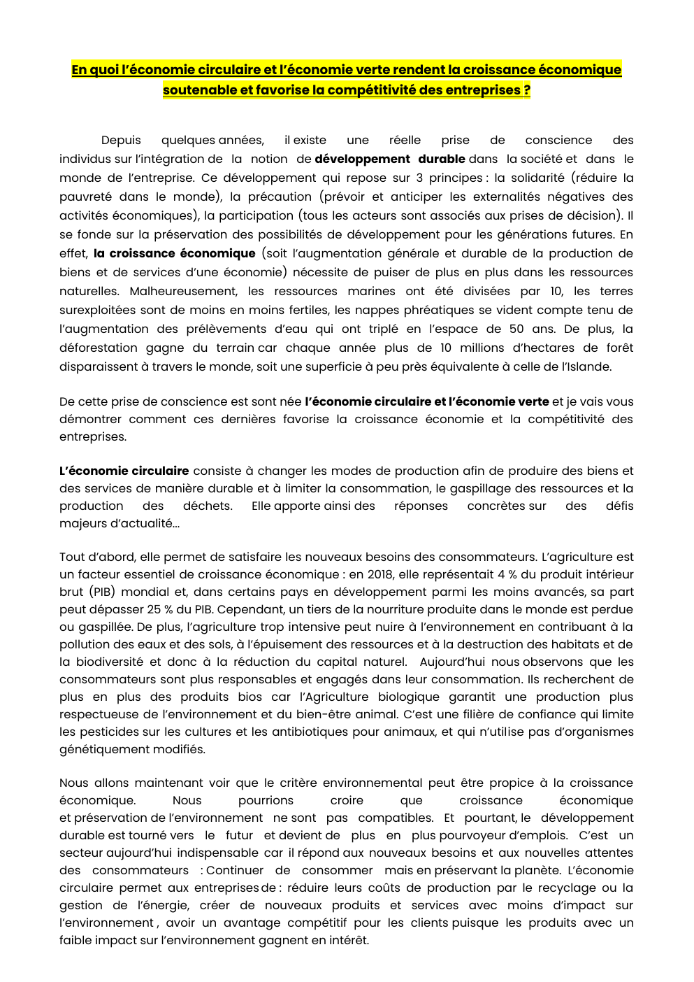 Prévisualisation du document En quoi l’économie circulaire et l’économie verte rendent la croissance économique soutenable et favorise la compétitivité des entreprises ?