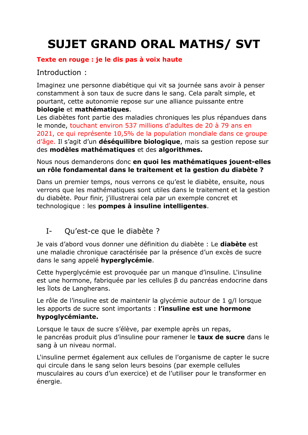 Prévisualisation du document En quoi les mathématiques sont-elles fondamentales dans le traitement et la gestion du diabete ?