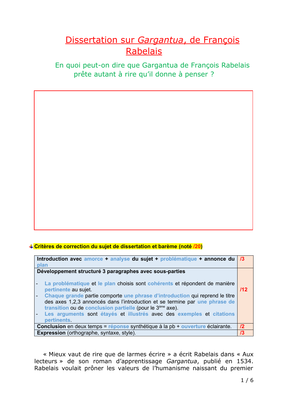Prévisualisation du document En quoi peut-on dire que Gargantua de François Rabelais prête autant à rire qu’il donne à penser ?
