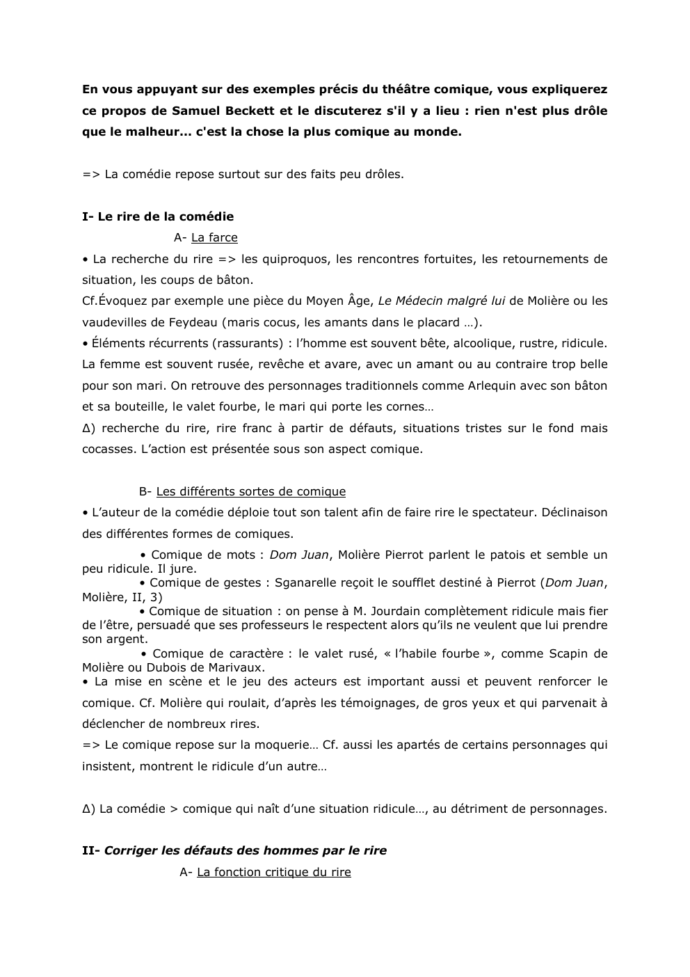 Prévisualisation du document En vous appuyant sur des exemples précis du théâtre comique, vous expliquerez
ce propos de Samuel Be...