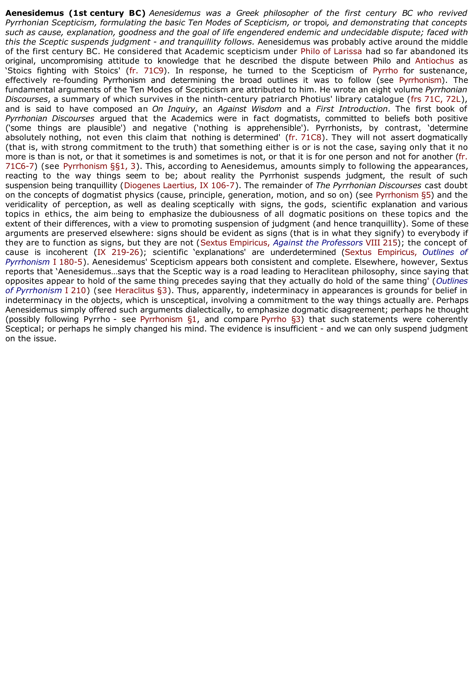 Prévisualisation du document Encyclopedia of Philosophy: Aenesidemus (1st century BC)